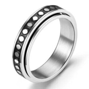 Stainless Steel Spinner Fidget Ring For Anxiety NEW Size 10 Boho Polka Dot